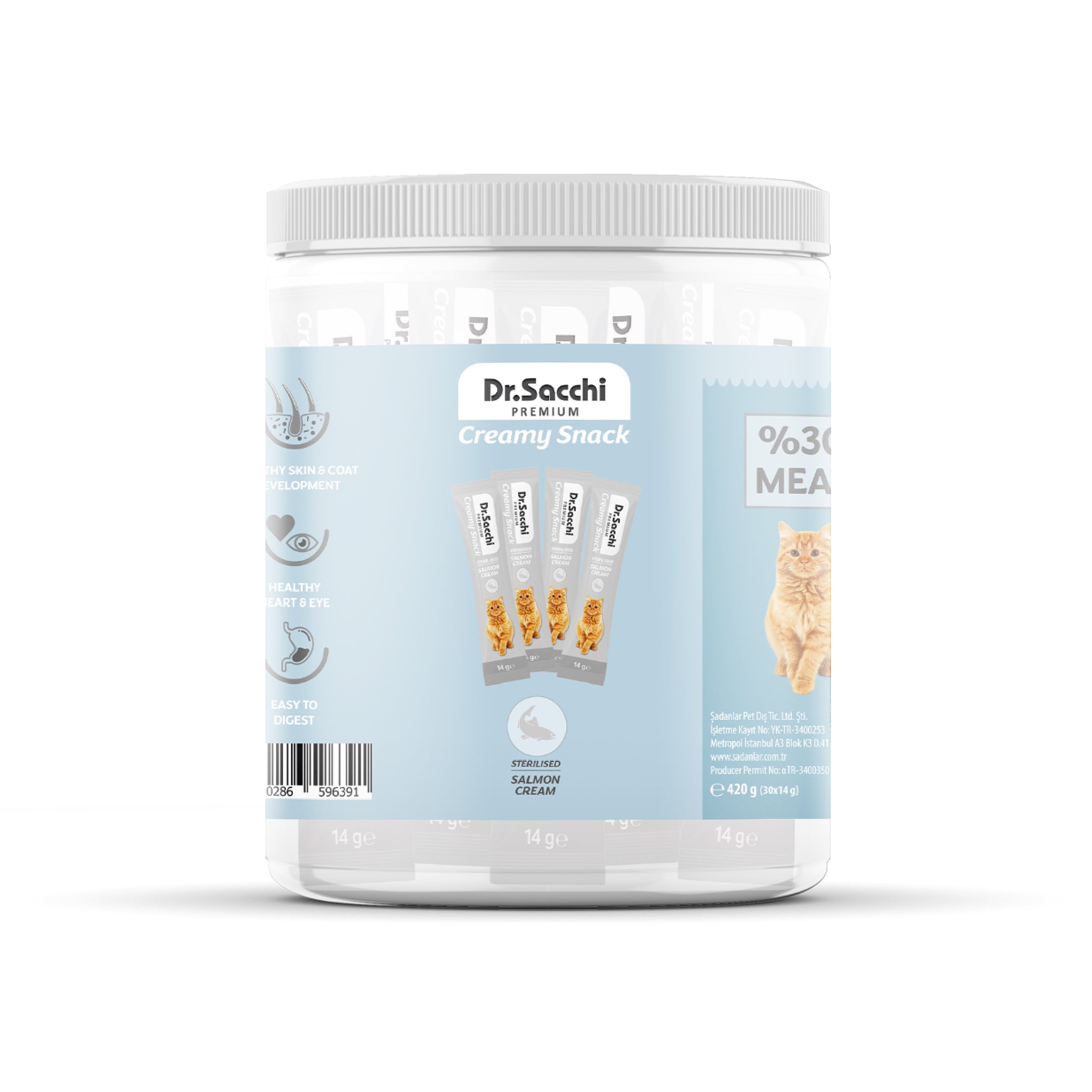 Dr.Sacchi Creamy Snack Sterilised Salmon Sıvı Kedi Ödülü 14gr - 30'Lu Kavanoz