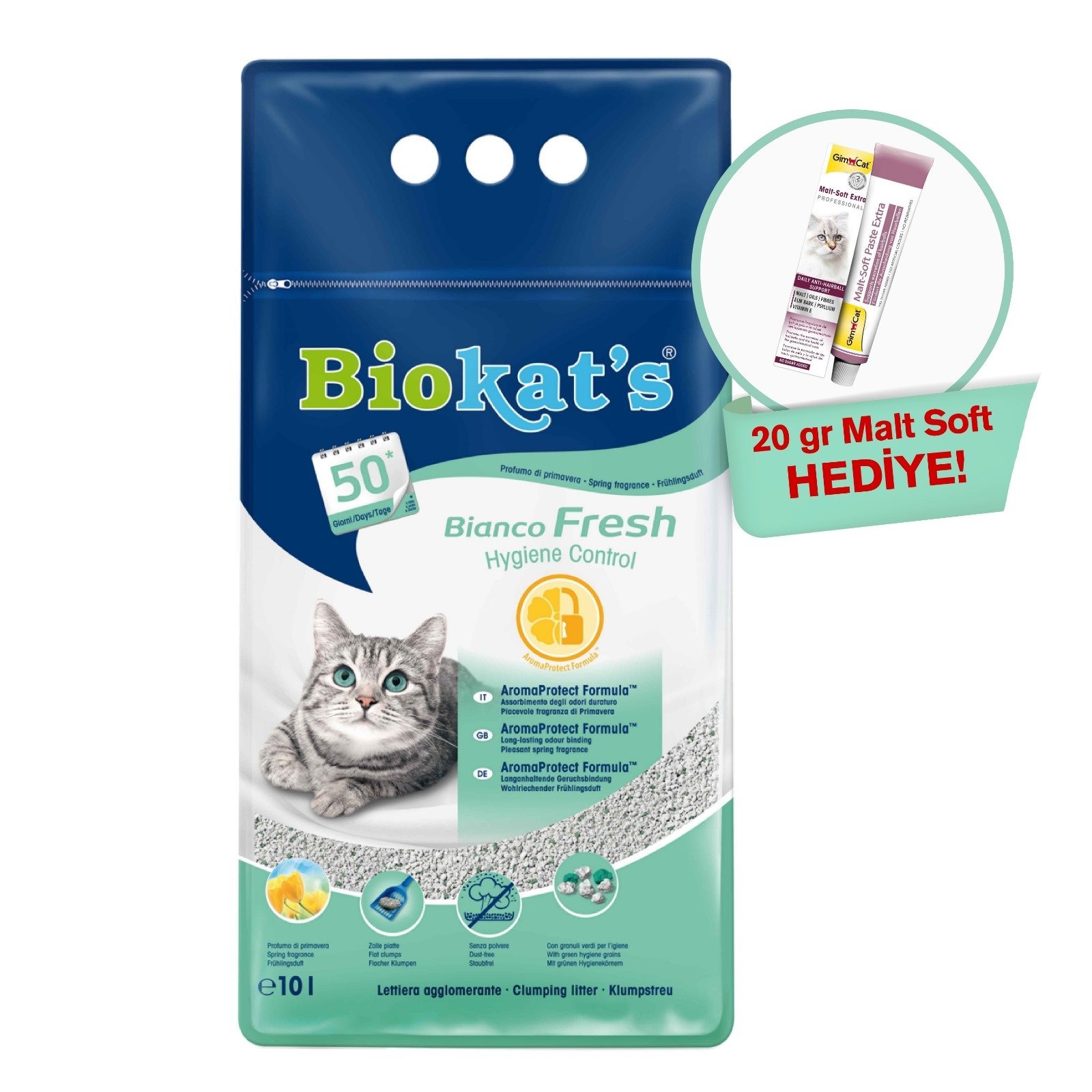 Biokat's Kedi Kumu Bianco Fresh 10 Lt 75.28+ Gimcat Malt Soft 20gr Hediye!