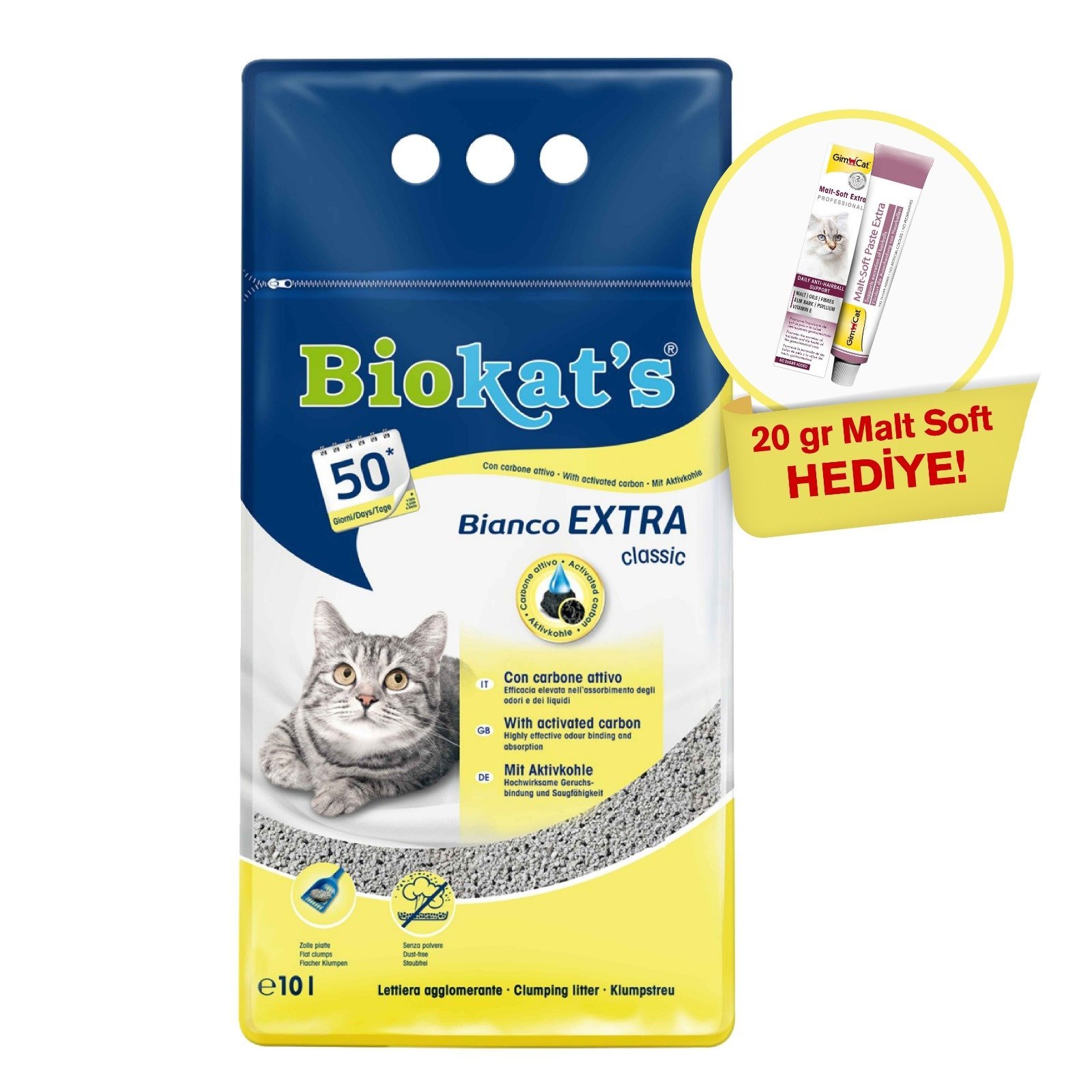 Biokat's Kedi Kumu Bianco Extra 10 Lt 75.29  + Gimcat Malt Soft 20gr Hediye!