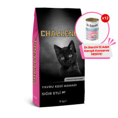 Challenge Sığır Etli Yavru Kedi Maması 15 Kg  + 12 Adet Dr.Sacchi 400gr Karışık Konserve Hediye!