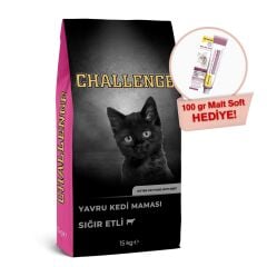 Challenge Sığır Etli Yavru Kedi Maması 15 Kg+ GimCat Malt Soft Extra 100 gr Hediye!