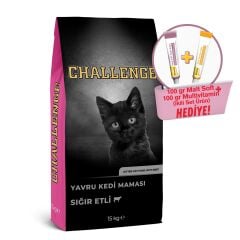 Challenge Sığır Etli Yavru Kedi Maması 15 Kg+GimCat Malt Soft Extra 100 gr + GimCat Multivitamin 100 gr 2'li Set Ürün Hediye!