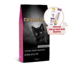 Challenge Sığır Etli Yavru Kedi Maması 15 Kg  + GimCat Malt Soft Extra 100 gr Hediye!