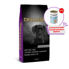 Challenge Kuzu Etli Büyük Irk Yavru Köpek Maması 15 Kg + 12 Adet Dr.Sacchi 400gr Karışık Konserve Hediye!