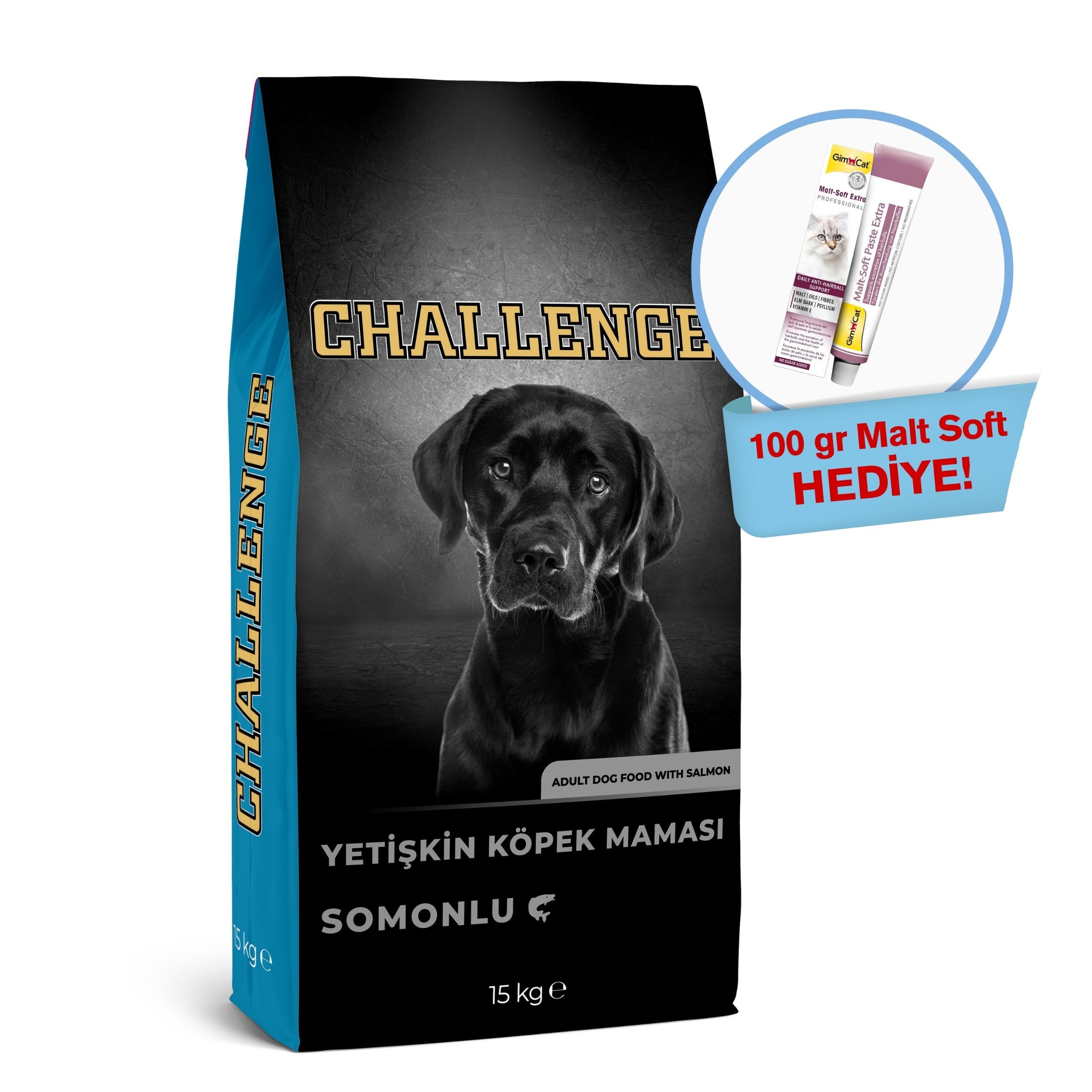 Challenge Somonlu Yetişkin Köpek Maması 15 Kg  + Gimcat Malt Soft 100 Gr Hediye!