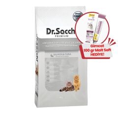 Dr.Sacchi Premium Düşük Tahıllı Kısır Kedi Maması 10Kg + GimCat Malt Soft Extra 100 gr Hediye!