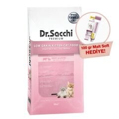 Dr.Sacchi Premium Düşük Tahıllı Yavru Kedi Maması 10Kg + Gimcat Malt Soft 100 Gr Hediye!