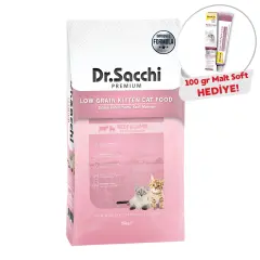 Dr.Sacchi Premium Düşük Tahıllı Yavru Kedi Maması 10Kg+GimCat Malt Soft Extra 100 gr Hediye!