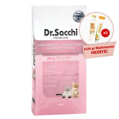 Dr.Sacchi Premium Düşük Tahıllı Yavru Kedi Maması 10Kg + GimCat Multivitamin 20 gr (5 adet) Hediyeli!