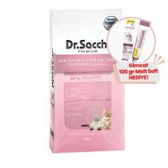Dr.Sacchi Premium Düşük Tahıllı Yavru Kedi Maması 10Kg + GimCat Malt Soft Extra 100 gr Hediye!