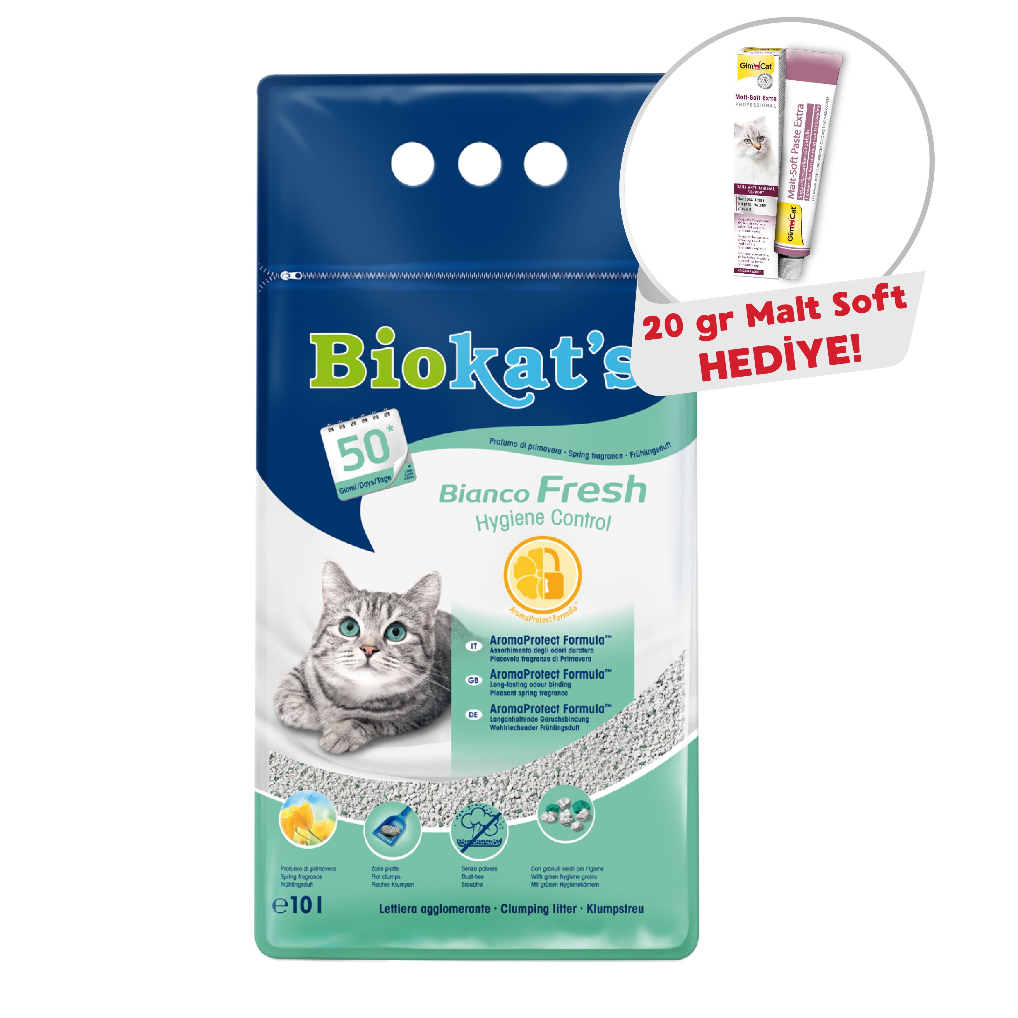 Biokat's Kedi Kumu Bianco Fresh 10 Lt 75.28+ GimCat Malt Soft Extra 20 gr hediyeli!