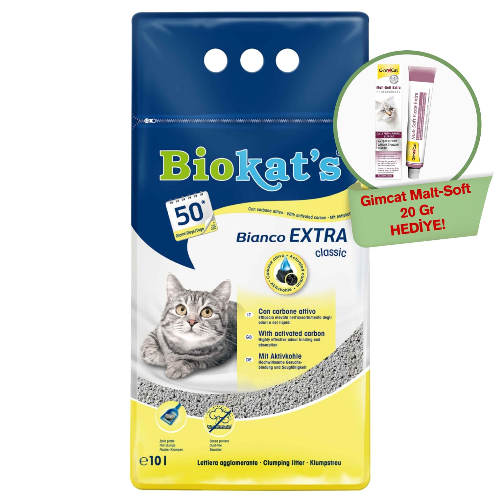 Biokat's Kedi Kumu Bianco Extra 10 Lt 75.29+ GimCat Malt Soft Extra 20 gr Hediye!