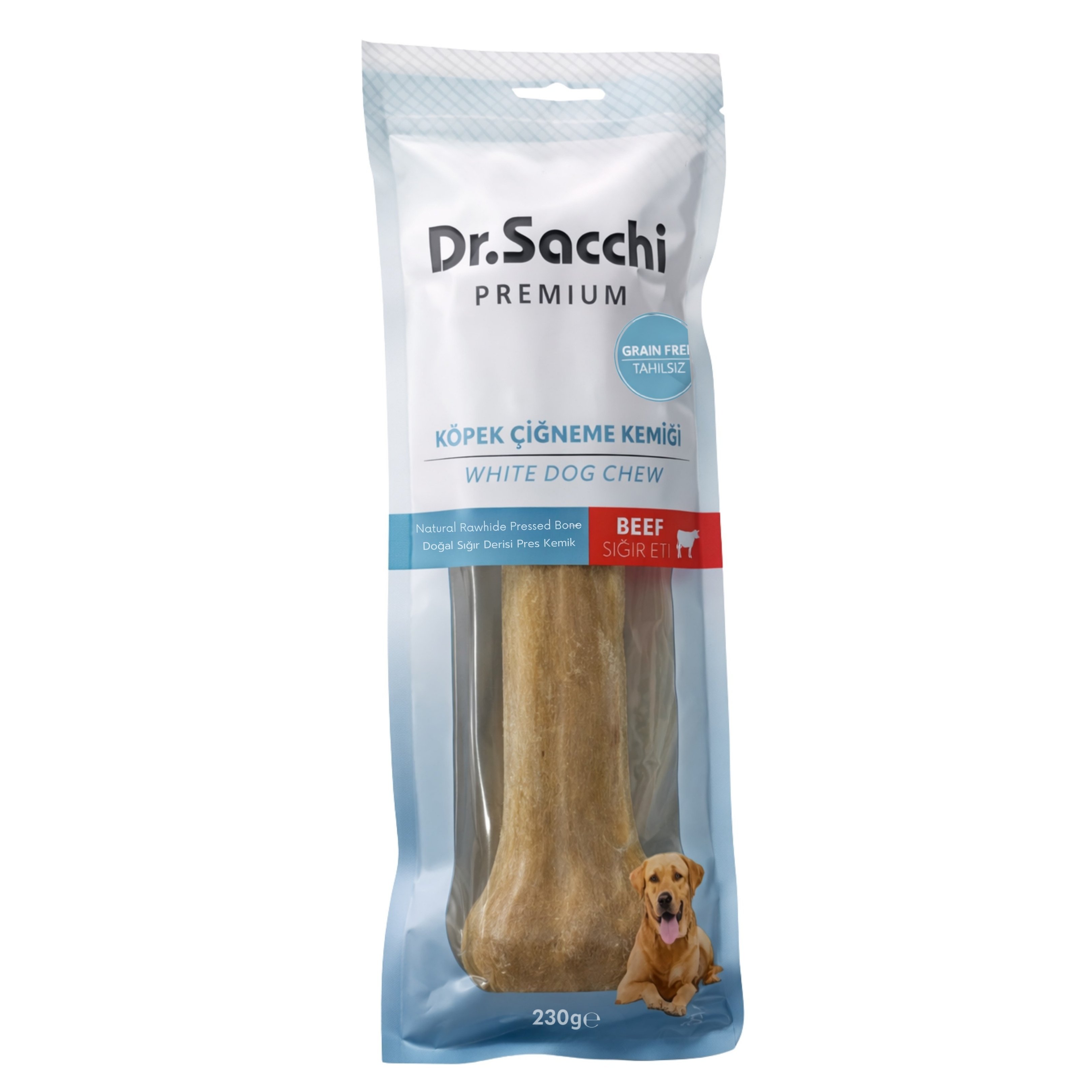 Dr.Sacchi Premium Sığır Etli Doğal Sığır Derisi Press Kemik Tahılsız Köpek Ödülü 10” 1'li 230 Gr