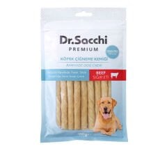 Dr.Sacchi Premium Sığır Etli Doğal Sığır Derisi Burgu Çubuk Tahılsız Köpek Ödülü 5'' 15'li 110 Gr