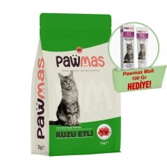 Pawmas Yetişkin Kedi Maması Kuzu Etli 1kg+Pawmas Malt Paste (Anti-Hairball) Kedi Macunu 100 Gr Hediye!
