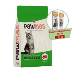 Pawmas Yetişkin Kedi Maması Kuzu Etli 1kg+Pawmas Multivitamin Kedi Macunu 100 Gr Hediye!