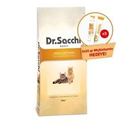 Dr.Sacchi Basic Chicken Yetişkin Kedi Maması 15kg  + GimCat Multivitamin 20 gr (5 adet) Hediyeli!