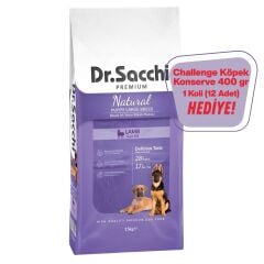 Dr. Sacchi Puppy Large Lamb Büyük Irk Yavru Köpek Maması 15kg + Challenge Köpek Konserve Hediye (12 Adet)