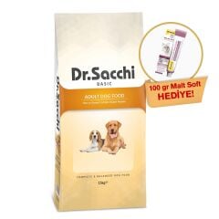 Dr.Sacchi Basic Chicken Yetişkin Köpek Maması 15kg+ Gimcat Malt Soft 100 Gr Hediye!