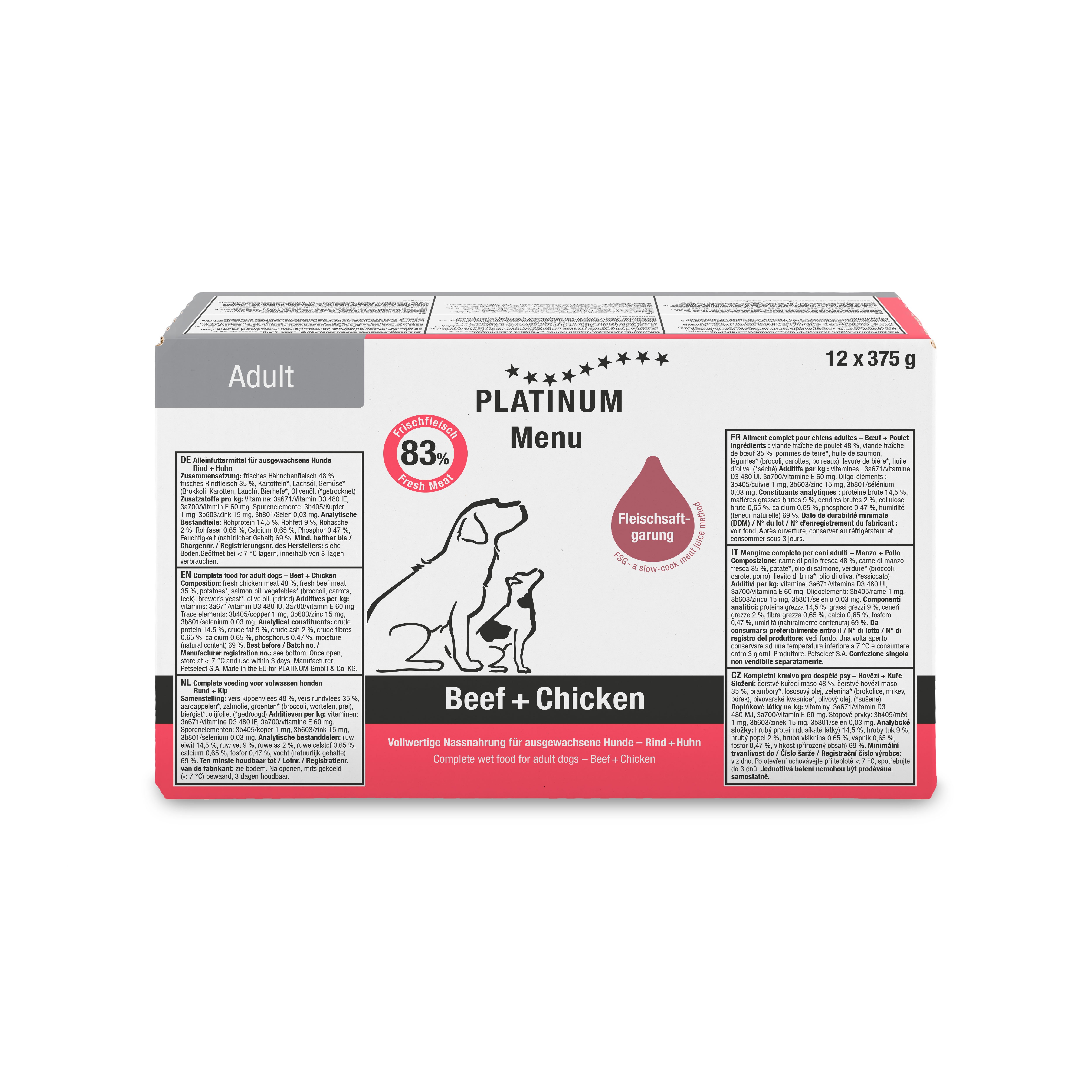Platinum Sığır Etli ve Tavuklu Yaş Köpek Maması 375gr
