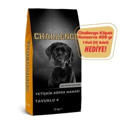 Challenge Tavuklu Yetişkin Köpek Maması 15 Kg+ Challenge Köpek  Konserve Hediye (12 Adet)