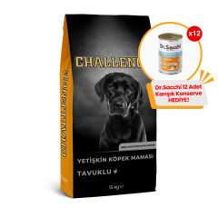 Challenge Tavuklu Yetişkin Köpek Maması 15 Kg + 12 Adet Dr.Sacchi 400gr Karışık Konserve Hediye!