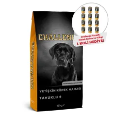 Challenge Tavuklu Yetişkin Köpek Maması 15 Kg+Challenge Tavuklu Yetişkin Köpek Konservesi 400 gr x 12 Adet Hediyeli!