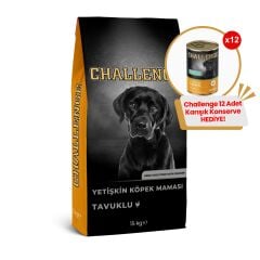 Challenge Tavuklu Yetişkin Köpek Maması 15 Kg + 12 Adet Challenge 400gr Karışık Konserve Hediye!