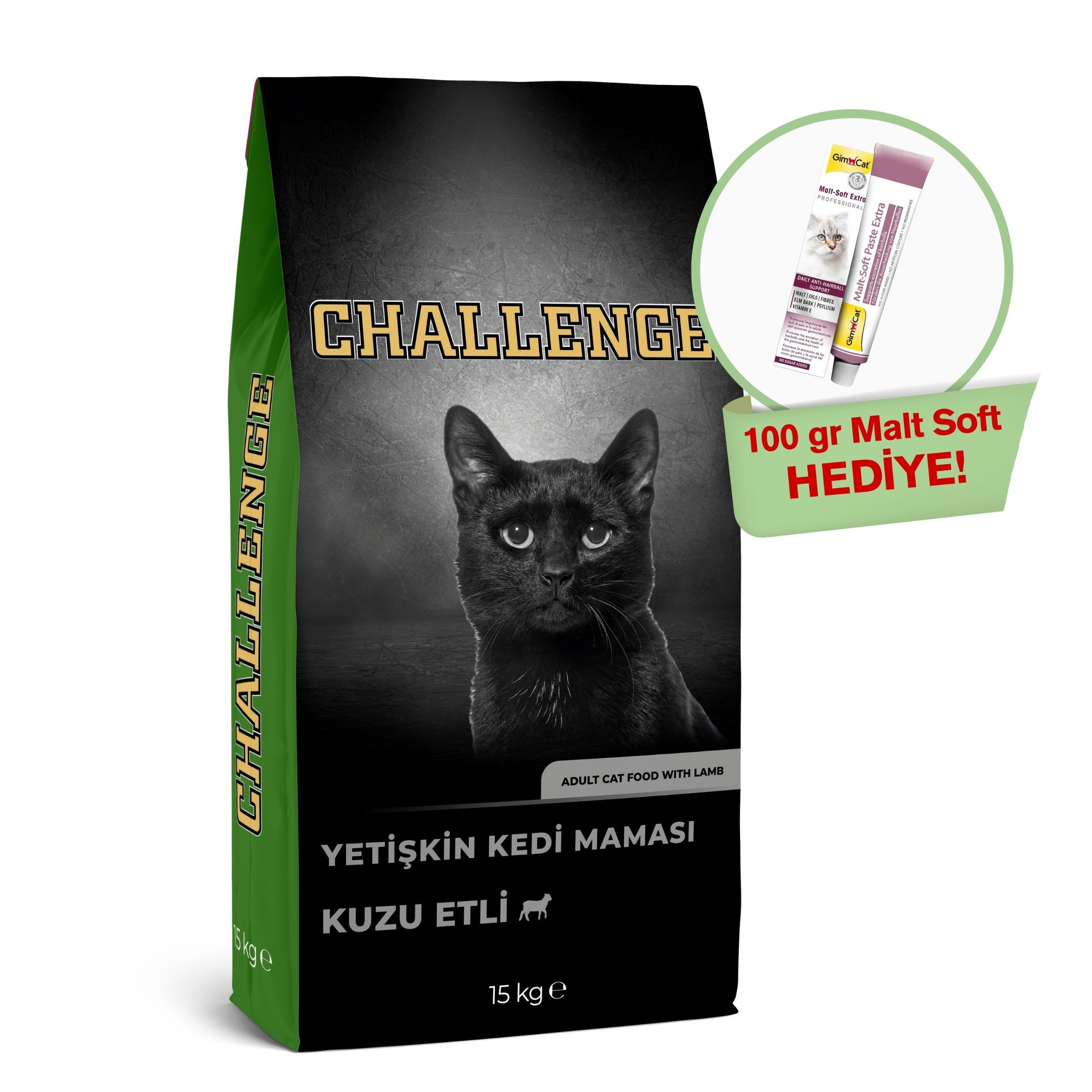 Challenge Kuzu Etli Yetişkin Kedi Maması 15 Kg + Gimcat Malt Soft 100 Gr Hediye!