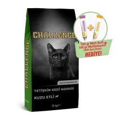 Challenge Kuzu Etli Yetişkin Kedi Maması 15 Kg +GimCat Malt Soft Extra 100 gr + GimCat Multivitamin 100 gr 2'li Set Ürün Hediye!