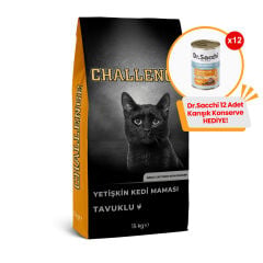 Challenge Tavuk Etli Yetişkin Kedi Maması 15 Kg  + 12 Adet Dr.Sacchi 400gr Karışık Konserve Hediye!