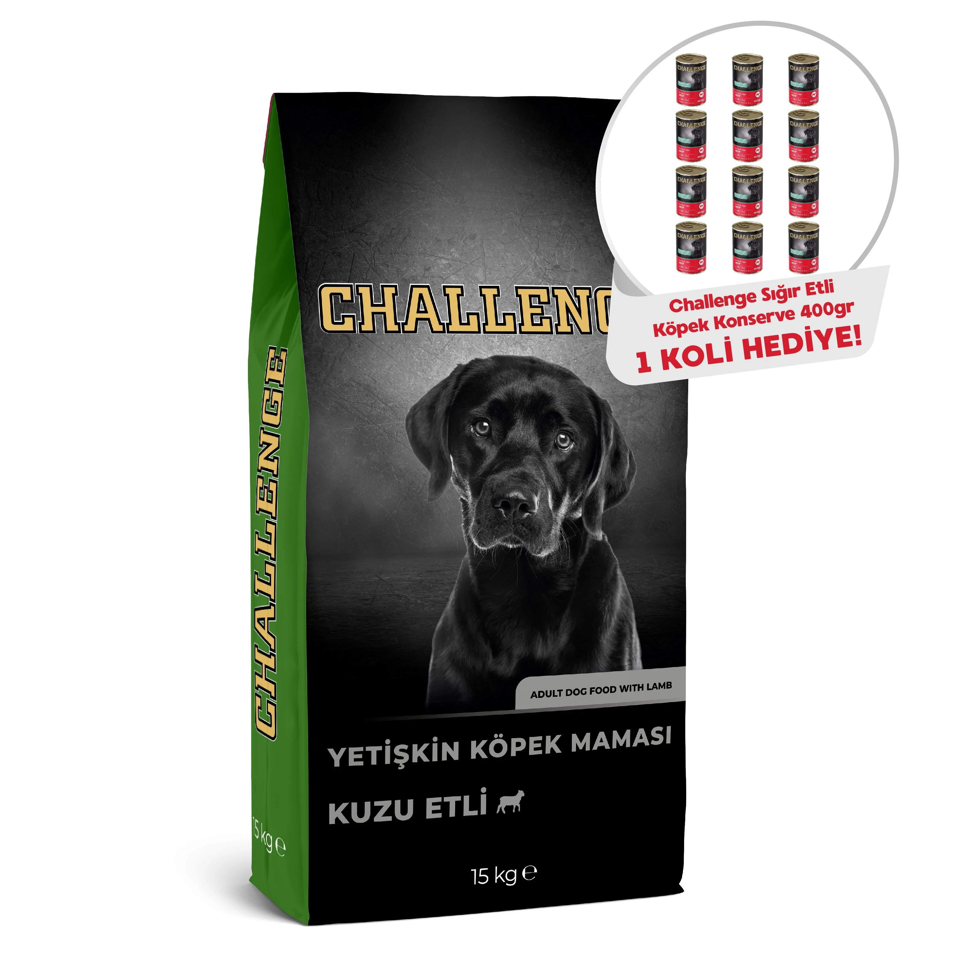 Challenge Kuzulu Yetişkin Köpek Maması 15 Kg+Challenge Pate Sığır Etli Yetişkin Köpek Konservesi 400 gr x  12 Adet Hediyeli!