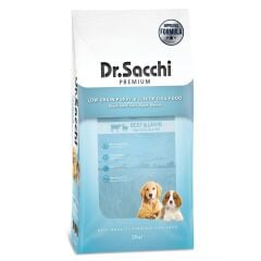 Dr.Sacchi Düşük Tahıllı Sığır Etli ve Kuzu Etli Yavru Köpek Maması 12Kg + 12 Adet Dr.sacchi 400gr Karışık Konserve Hediye!