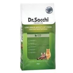 Dr.Sacchi Düşük Tahıllı Kuzu Etli Yetişkin Kedi Maması 10Kg + Dr.Sacchi Konserve Kedi Kuzu Etli (12’li x400gr) Hediye!
