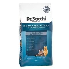 Dr.Sacchi Düşük Tahıllı Somonlu Ve Ton Balıklı Yetişkin  Kedi Maması 10Kg + GimCat Malt Soft Extra 100 gr Hediye!