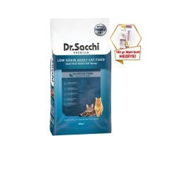 Dr.Sacchi Düşük Tahıllı Somonlu Ve Ton Balıklı Yetişkin  Kedi Maması 10Kg + GimCat Malt Soft Extra 100 gr hediyeli!