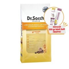 Dr.Sacchi Düşük Tahıllı Tavuklu Yetişkin Kedi Maması 10kg + GimCat Malt Soft Extra 100 gr Hediye!