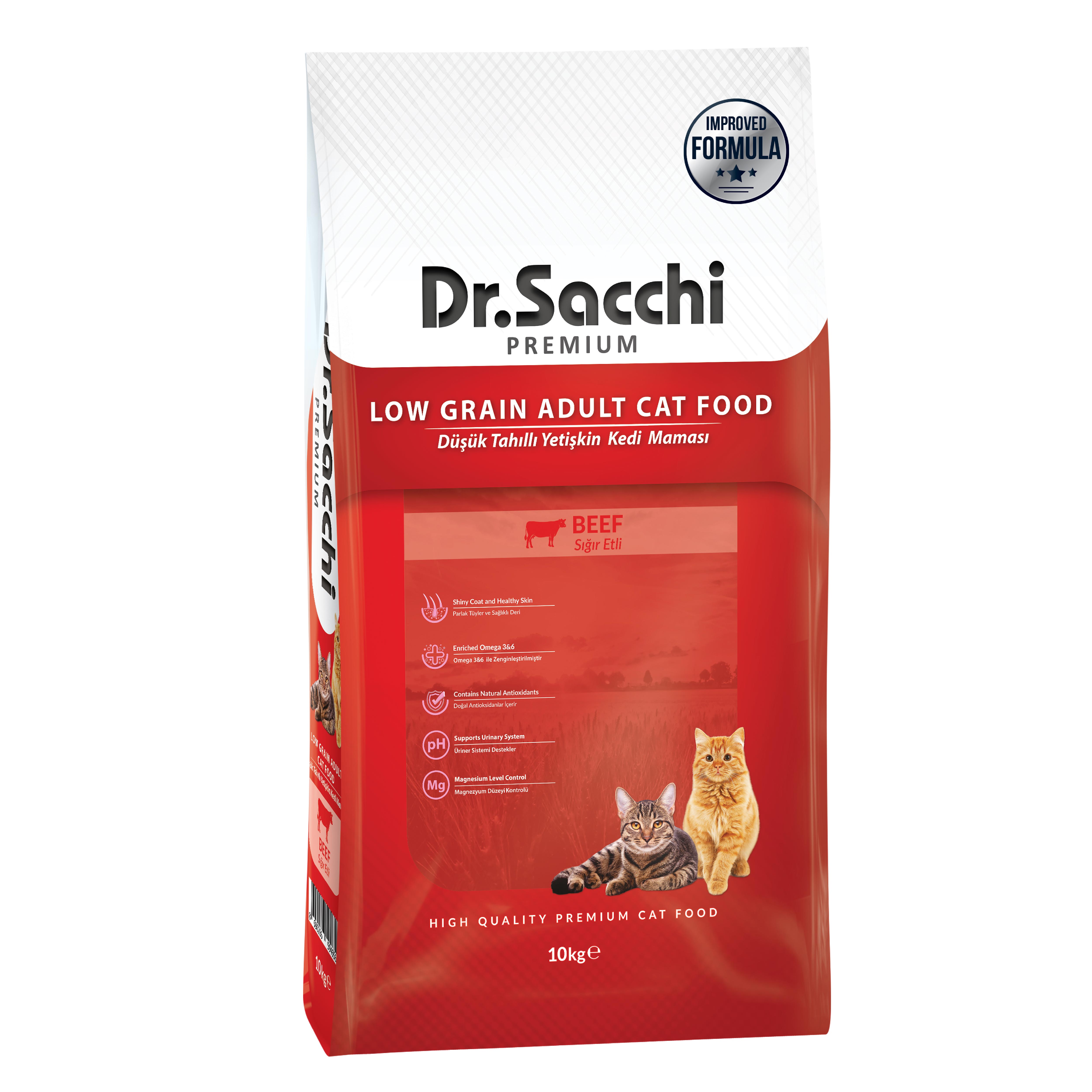 Dr.Sacchi  Düşük Tahıllı Sığır Etli Yetişkin Kedi Maması 10kg