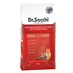 Dr.Sacchi  Düşük Tahıllı Sığır Etli Yetişkin Kedi Maması 10kg