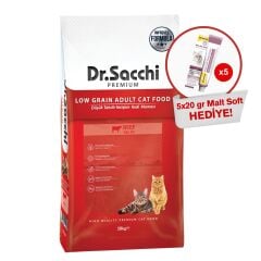 Dr.Sacchi  Düşük Tahıllı Sığır Etli Yetişkin Kedi Maması 10kg + GimCat Malt Soft Extra 20 gr (5 adet) Hediyeli!