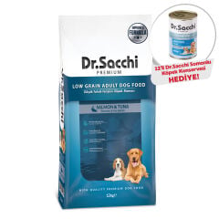 Dr.Sacchi Düşük Tahıllı  Somonlu Ve Ton Balıklı Yetişkin Köpek Maması 12kg + Dr.Sacchi Konserve Köpek Somonlu  (12’li x400gr) Hediye!