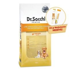 Dr.Sacchi Düşük Tahıllı Tavuklu Yetişkin Köpek Maması 12kg+GimCat Multivitamin 100 gr Hediye!
