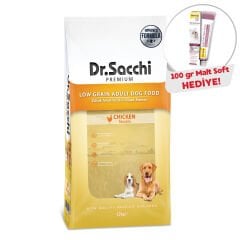 Dr.Sacchi Düşük Tahıllı Tavuklu Yetişkin Köpek Maması 12kg+ Gimcat Malt Soft 100 Gr Hediyeli!