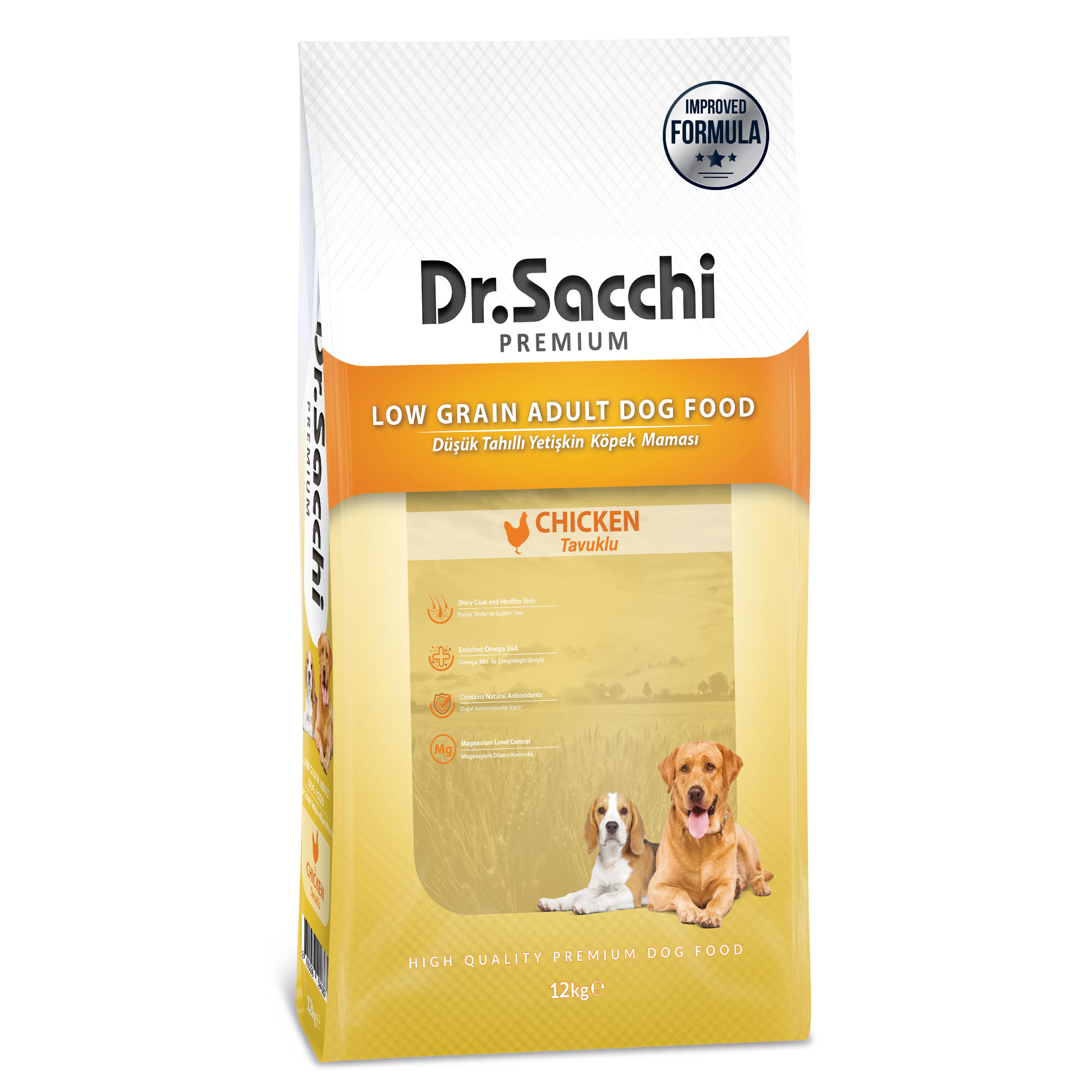 Dr.Sacchi Düşük Tahıllı Tavuklu Yetişkin Köpek Maması 12kg