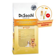 Dr.Sacchi Düşük Tahıllı Tavuklu Yetişkin Köpek Maması 12kg + GimCat Multivitamin 20 gr  (5 adet) Hediyeli!
