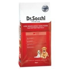 Dr.Sacchi Düşük Tahıllı Sığır Etli Yetişkin Köpek Maması 12kg + Dr.Sacchi Konserve Köpek Sığır Etli (12’li x400gr) Hediye!