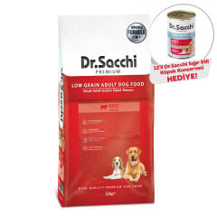 Dr.Sacchi Düşük Tahıllı Sığır Etli Yetişkin Köpek Maması 12kg + Dr.Sacchi Konserve Köpek Sığır Etli (12’li x400gr) Hediye!