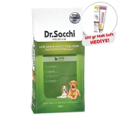 Dr.Sacchi Düşük Tahıllı Kuzu Etli Yetişkin Köpek Maması 12kg  + Gimcat Malt Soft 100 Gr Hediye!