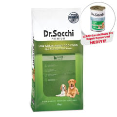 Dr.Sacchi Düşük Tahıllı Kuzu Etli Yetişkin Köpek Maması 12kg + Dr.Sacchi Konserve Köpek Kuzu Etli (12’li x400gr) Hediye!