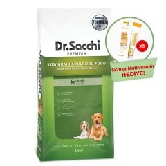 Dr.Sacchi Düşük Tahıllı Kuzu Etli Yetişkin  Köpek Maması 12kg + GimCat Multivitamin 20 gr (5 adet) Hediyeli!